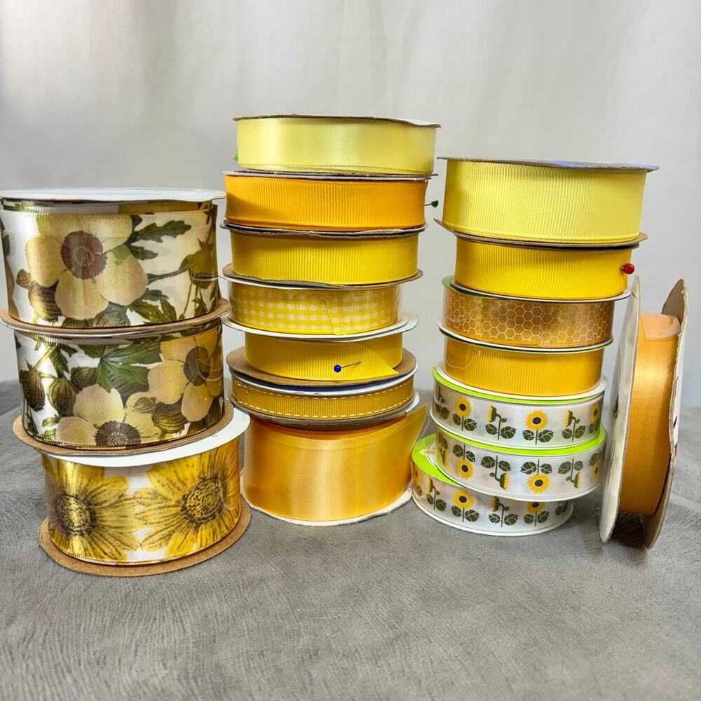 Yellow (Butter/Lemon/Golden/Sunny) Ribbon Lot Destash Grosgrain Floral Honeycomb